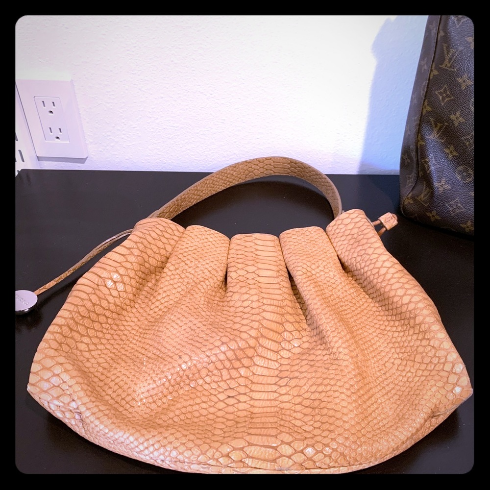 Tan Furla Snake Shoulder Bag